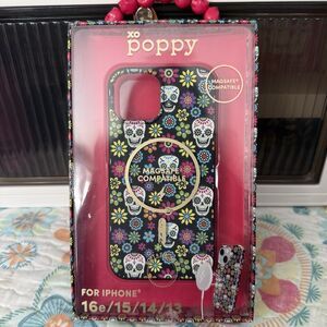 Poppy IPHONE 13 / 14 / 15 / 16e  Dia De Los Muertos Case Skull Apple Phone New